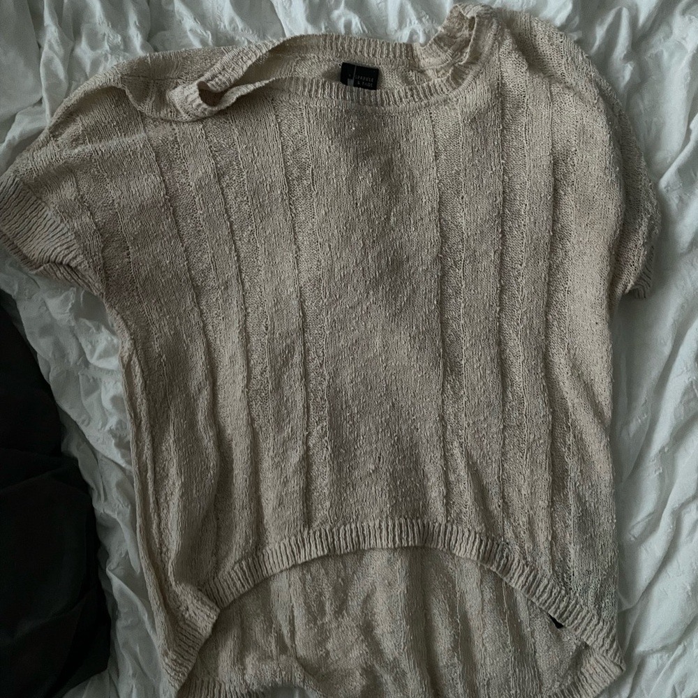 Sparkle and fade light knit cream beige short sleeve sweater urban outfitters